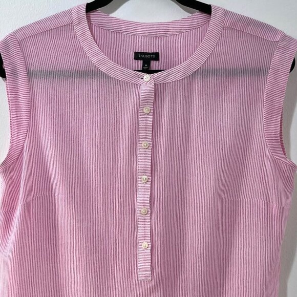 Talbots Pink Pin Stripe Sleeveless Cotton Lightweight Blouse [size M] - Picture 1 of 7